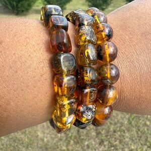 Natural Honey Brown Amber Bead Stretch Bracelet